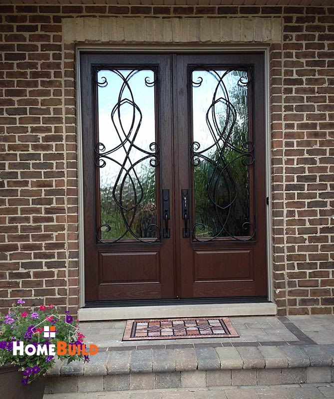 NEW PELLA FRENCH ENTRY DOOR INSTALLATION. DOORS WITH CUSTOM WROUGHT IRON TRIM ON THE EXTERIOR