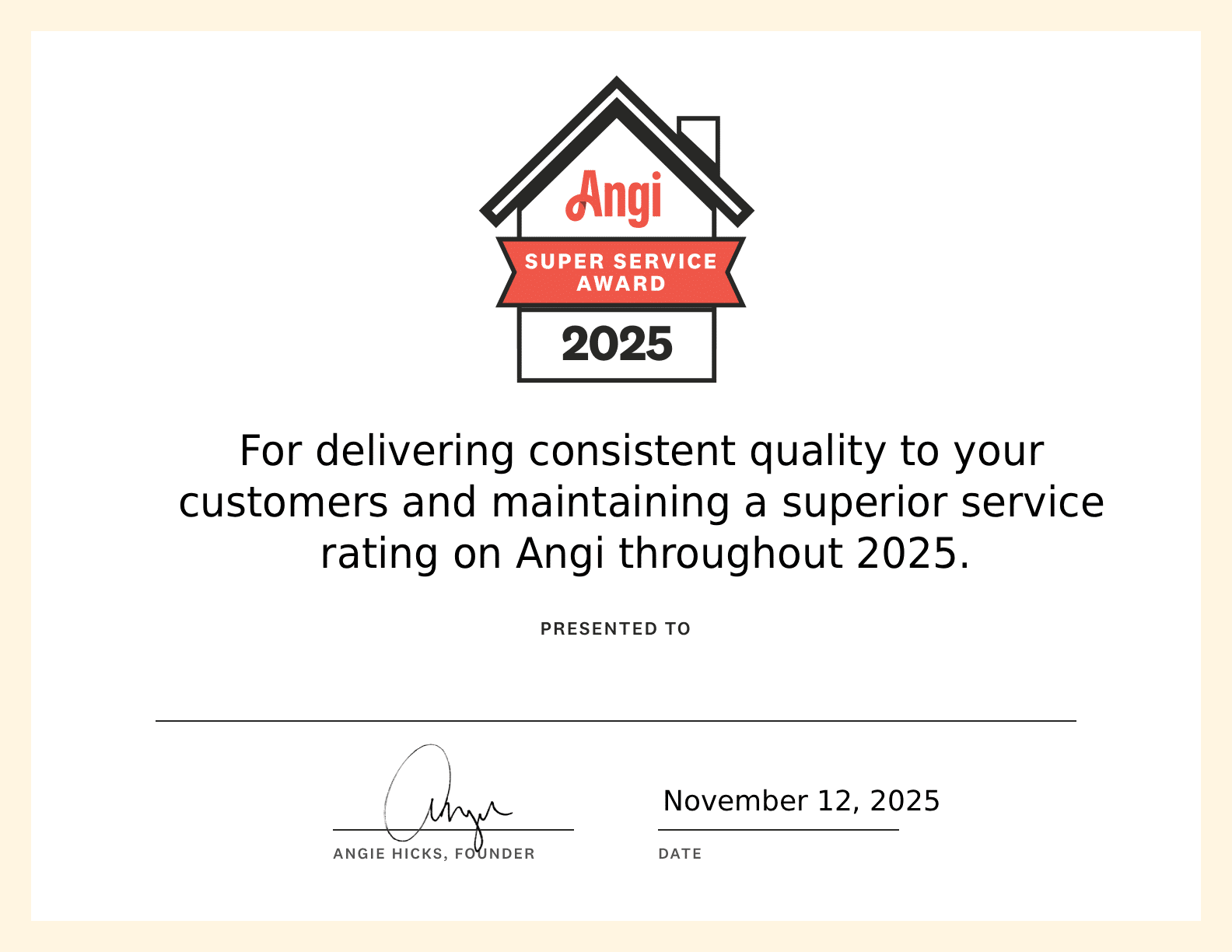 angi super service award 2025