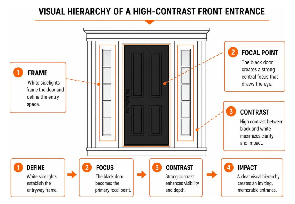 Visual hierarchy of a high-contrast front entrance