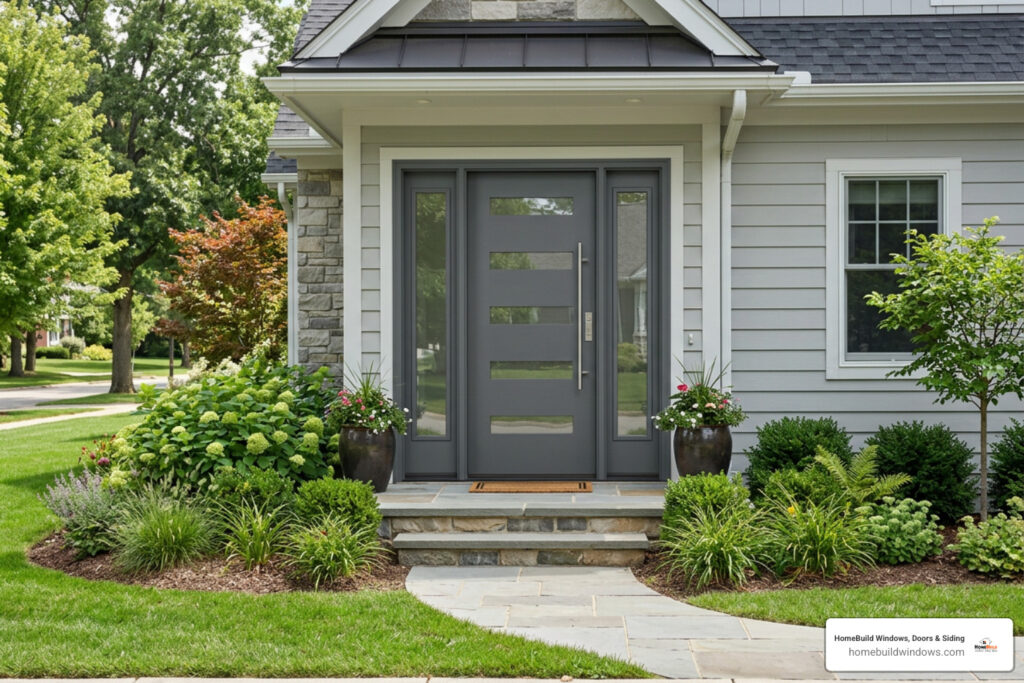 composite front door with sidelights