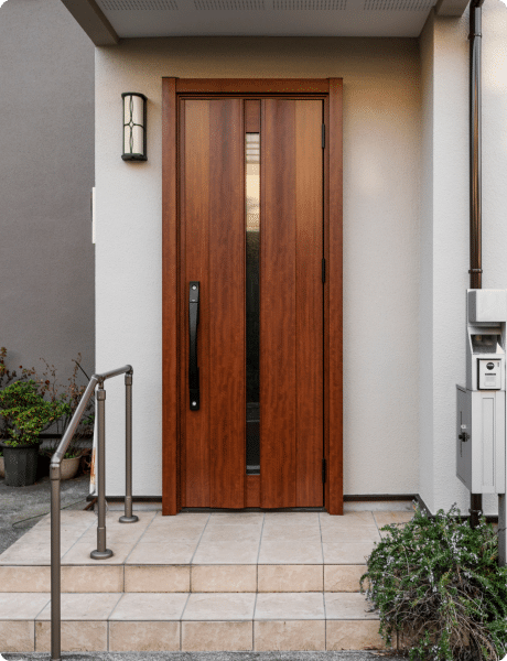 Craftsman wood front door with two sidelights