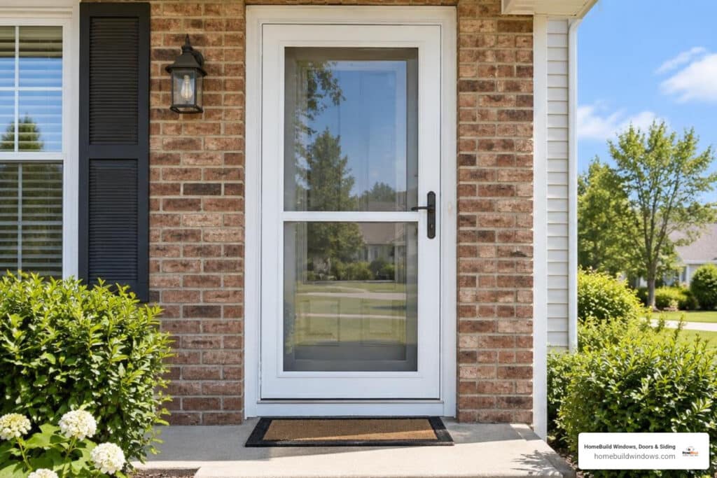 Storm door installed on a home